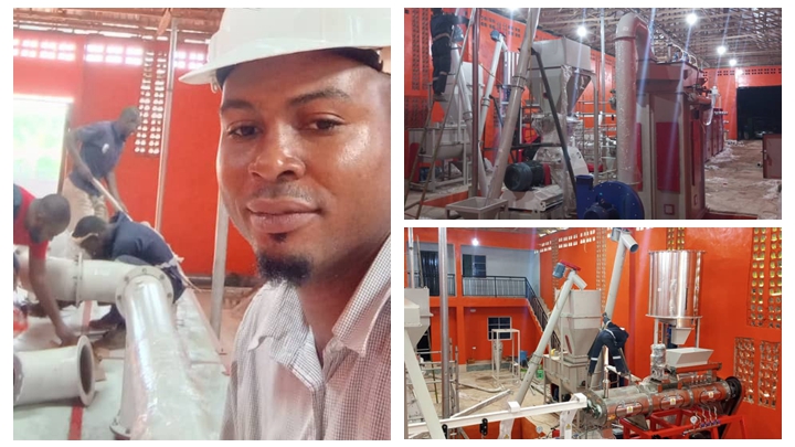 Our engineers assist in the installation of fish feed pellet production lines on customer farms