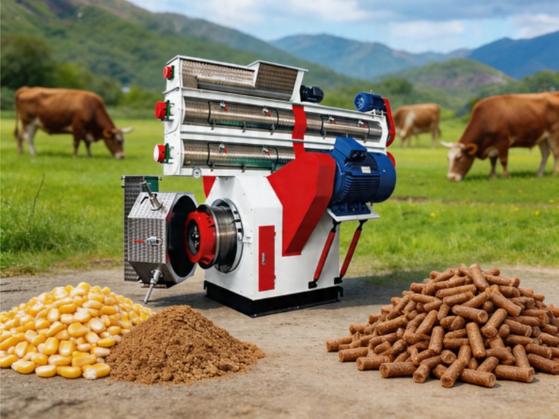 How to make cattle feed pellets from raw materials using a pellet mill, with finished pellets and healthy cattle