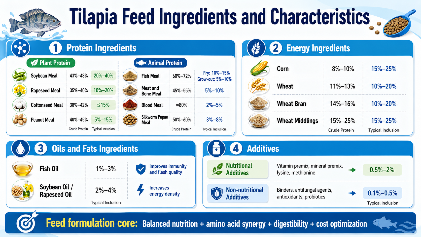 Tilapia Feed Ingredients and Characteristics